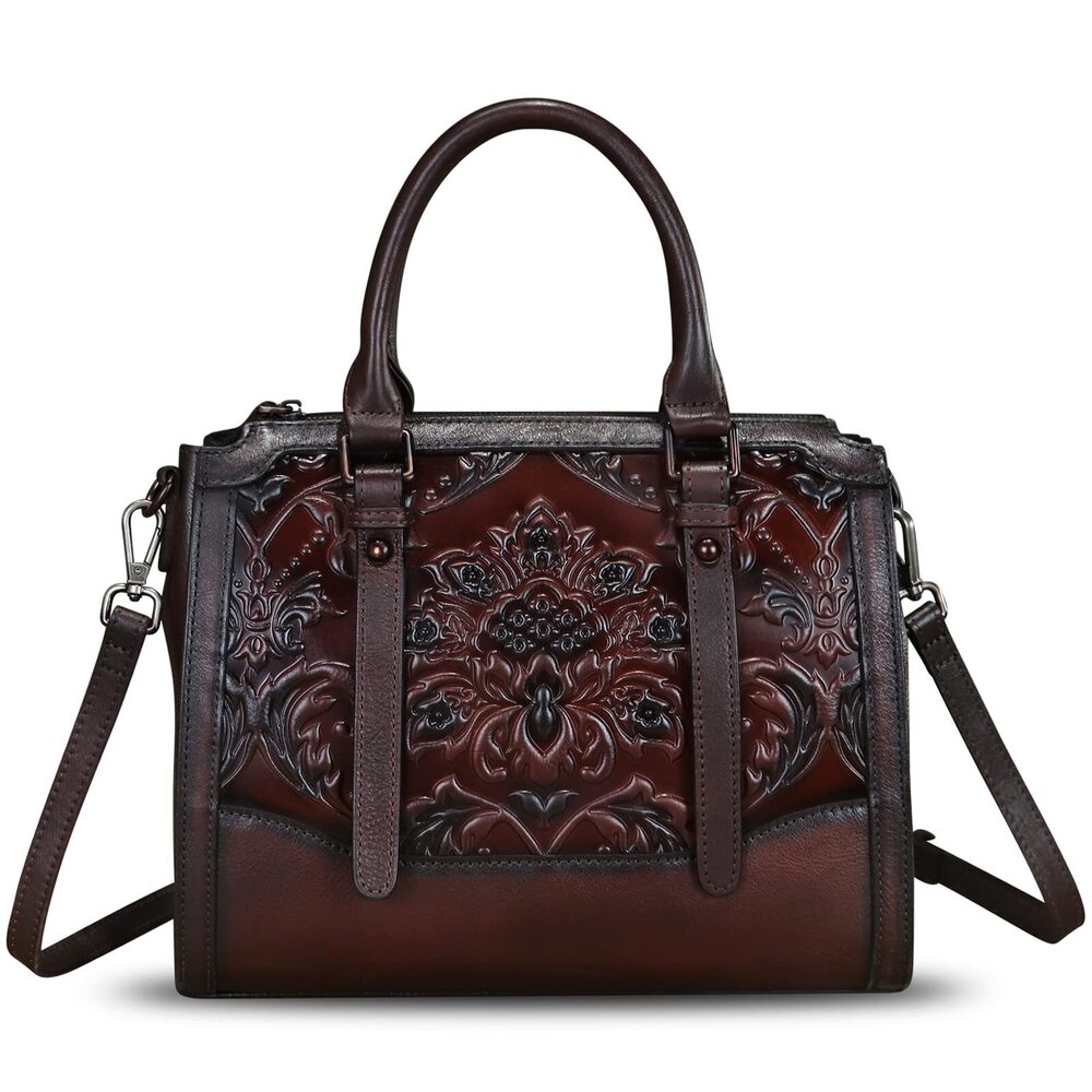 3867 Leather Satchel Embossed Leather Top Handle Bags Handmade Purse
